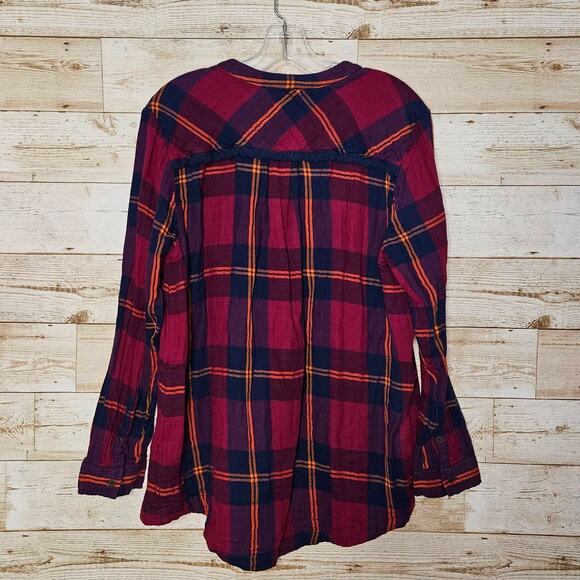 Soft Surroundings Ellesmere Double Flannel Long Sleeve Button Medium Crochet Top - Picture 3 of 14